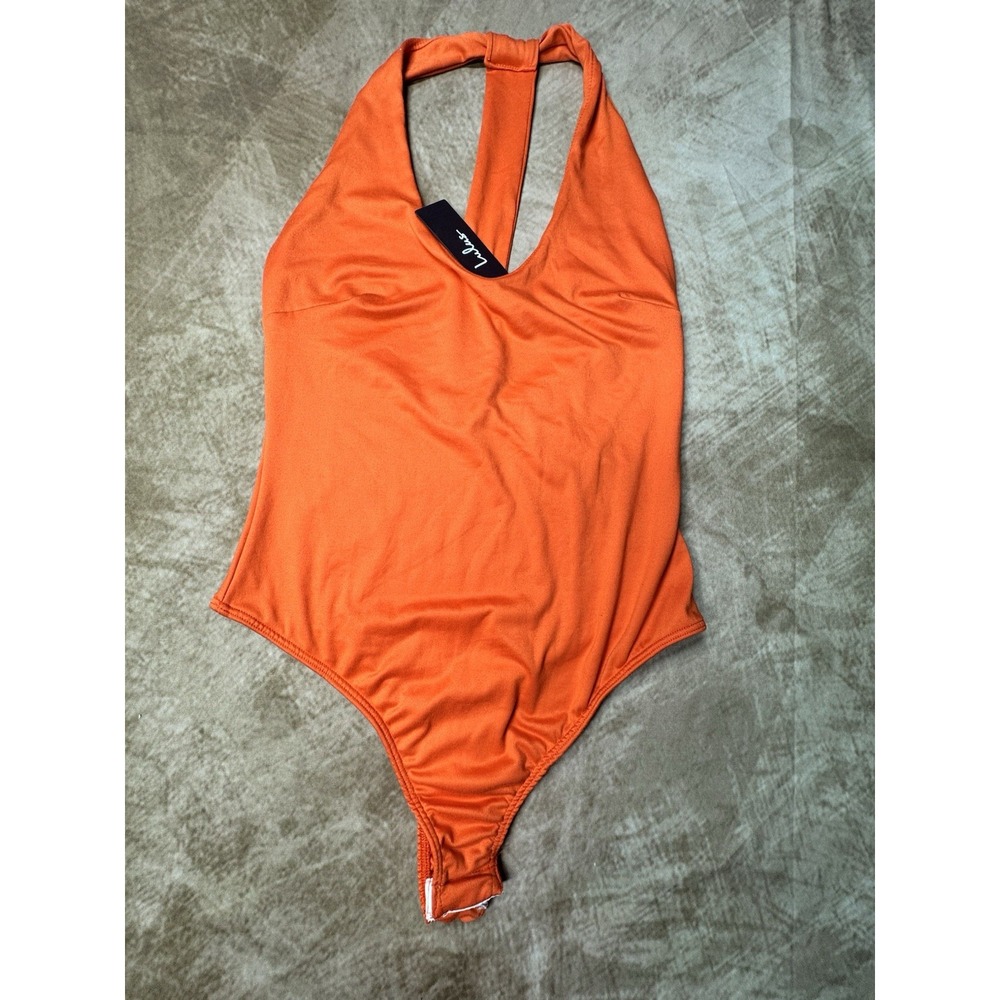 Lulus Women's Bodysuit Top Ribbed Strappy Back Orange Medium NWT